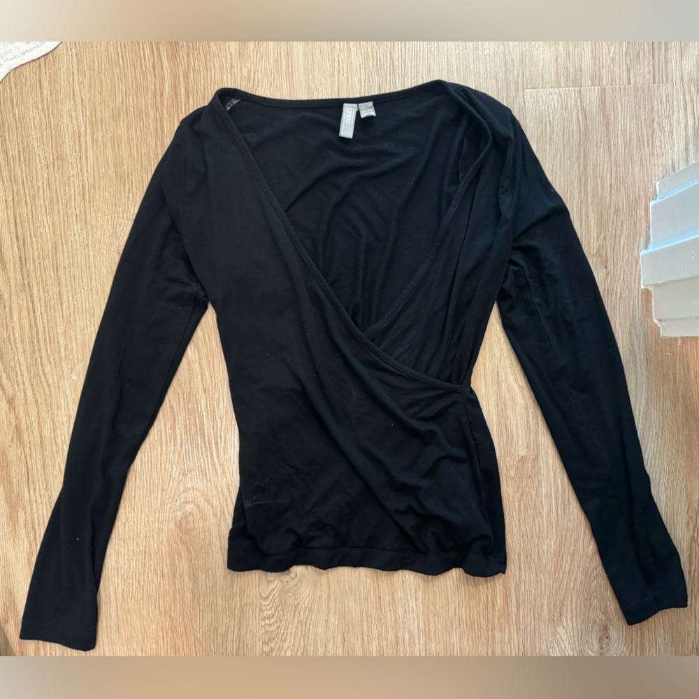 Asos Black long sleeve wrap top size small
